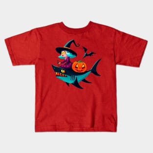 Wicked Witch's Shark Ride: A Spooky Halloween Adventure Kids T-Shirt